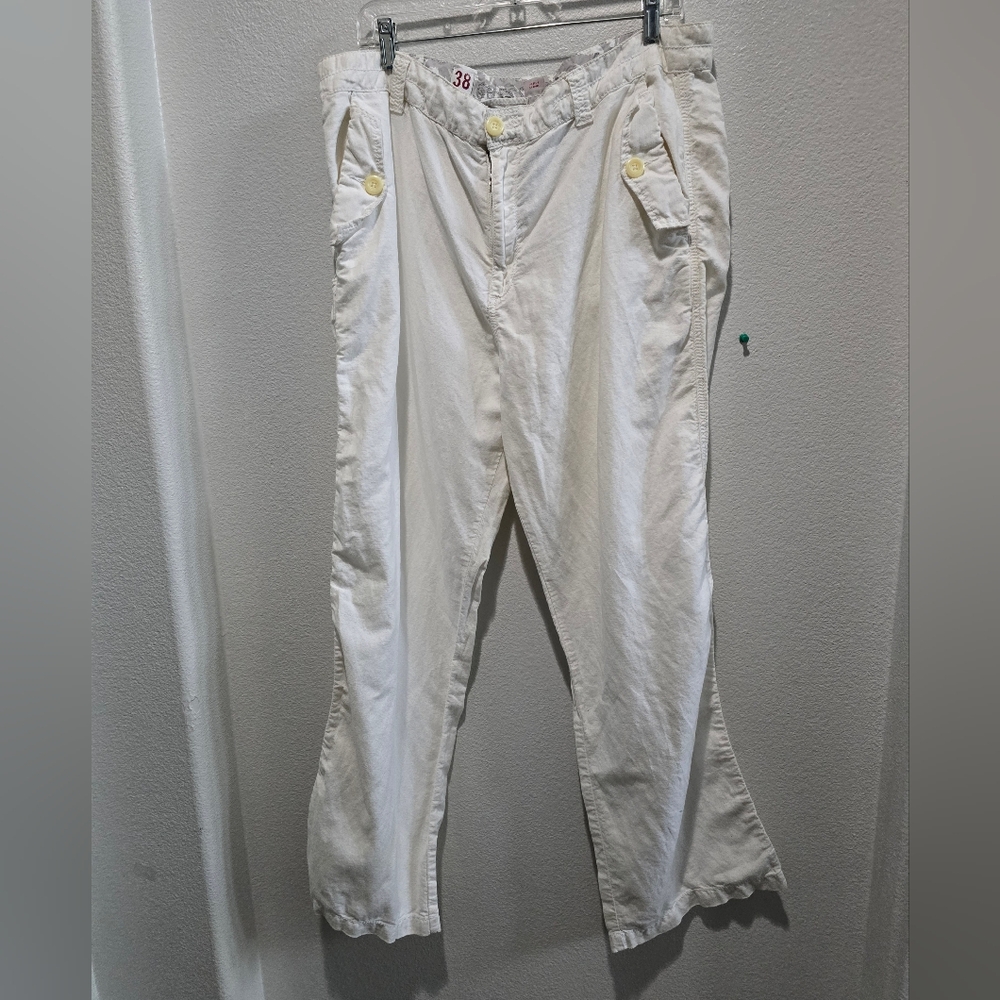 Vintage Guess pants white linen, front and back pockets, size 38